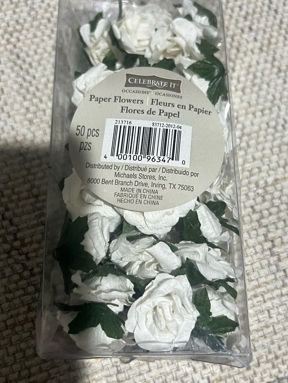 Celebrate It White Paper Rose Floral Accents with Green Leaves